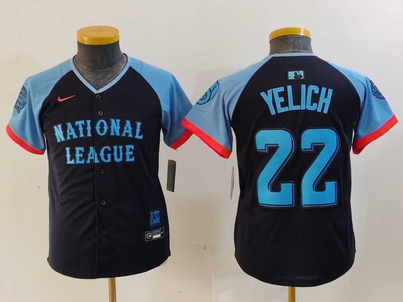 Youth Milwaukee Brewers #22 Christian Yelich Navy 2024 All Star Limited Stitched Jersey->2024 mlb all-star->MLB Jersey